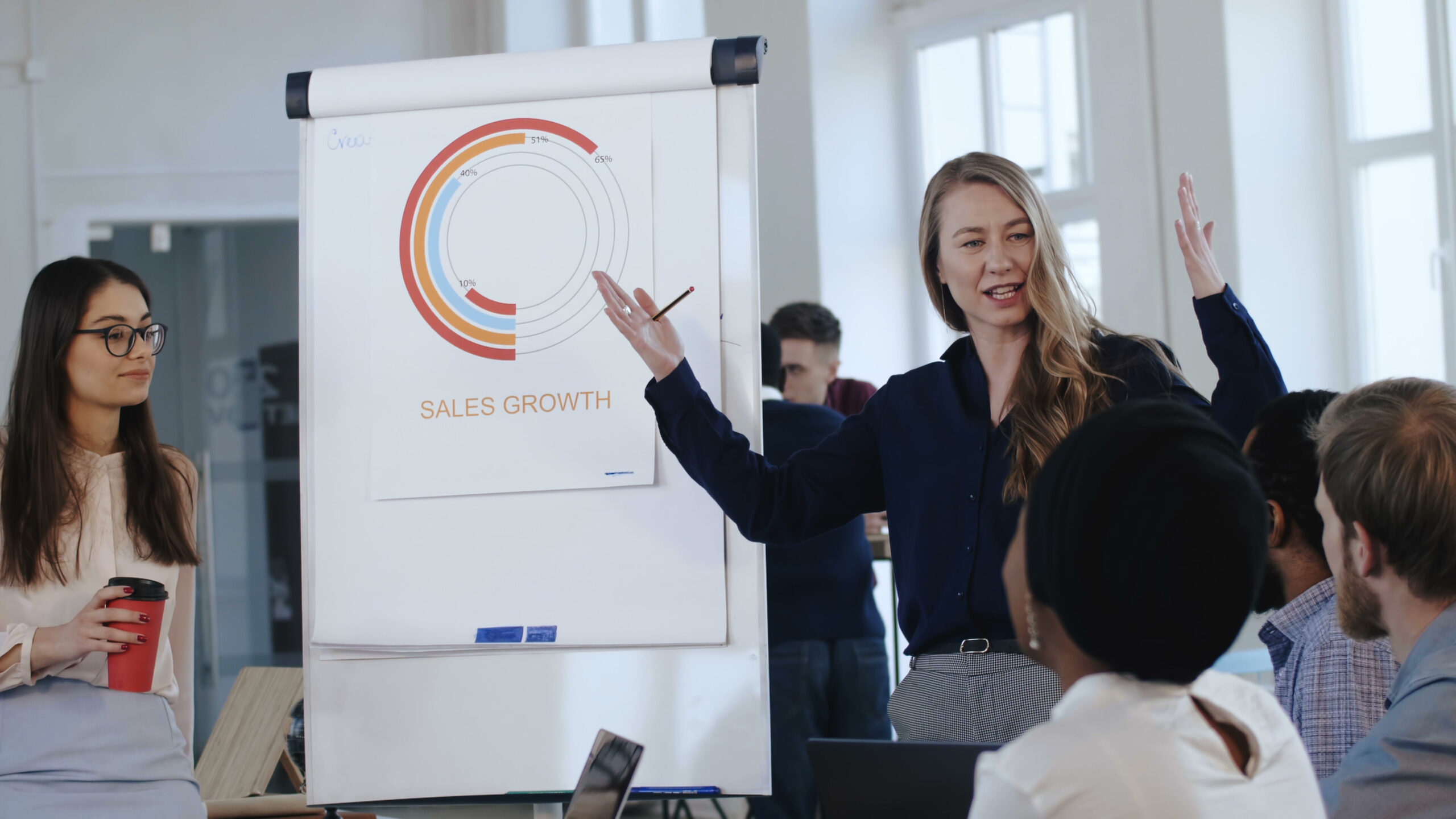 woman presenting her sales pitch